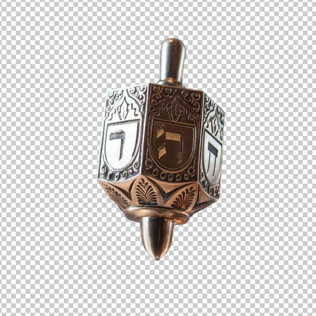 PSD silver dreidel with intricate designs and hebrew letters