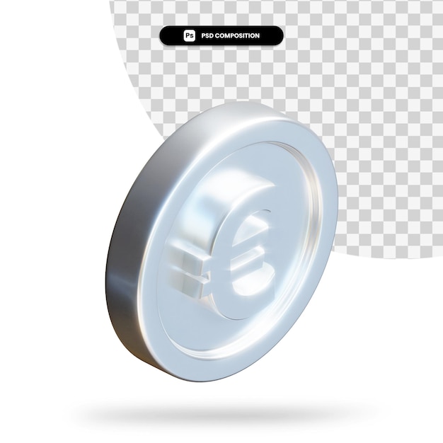 PSD silver euro coin 3d rendering isolated