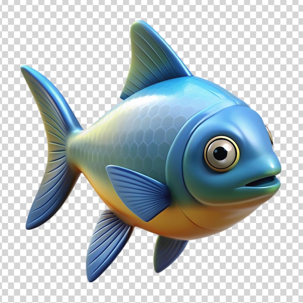 A silver fish with a blue eye on transparent background