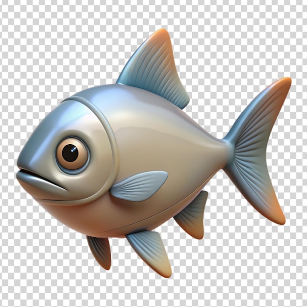 A silver fish with a blue eye on transparent background