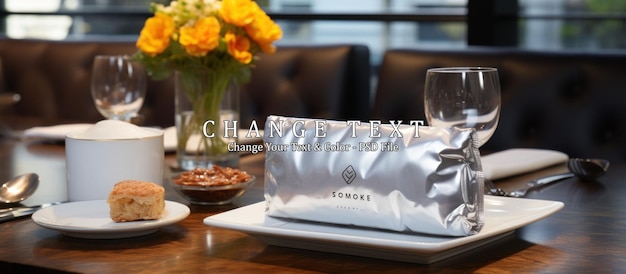 Silver foil coffee pouch with a black mug to the side