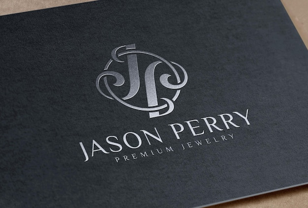 Silver Foil Stamping Logo Mockup on Black Paper Card