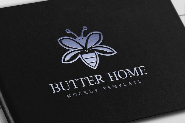 Silver foil stamping logo mockup on black paper presentation