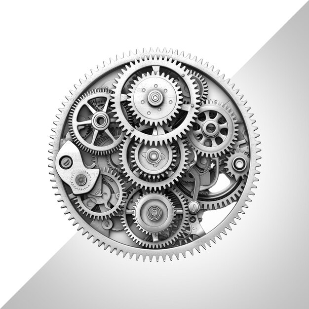 Silver Gear Mechanism Isolated on Transparent background