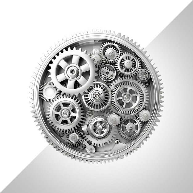 Silver Gear Mechanism Isolated on Transparent background