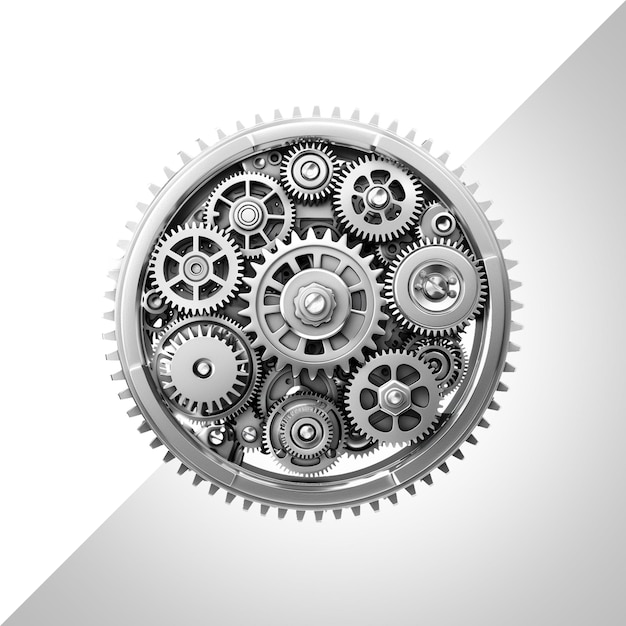 Silver Gear Mechanism Isolated on Transparent background