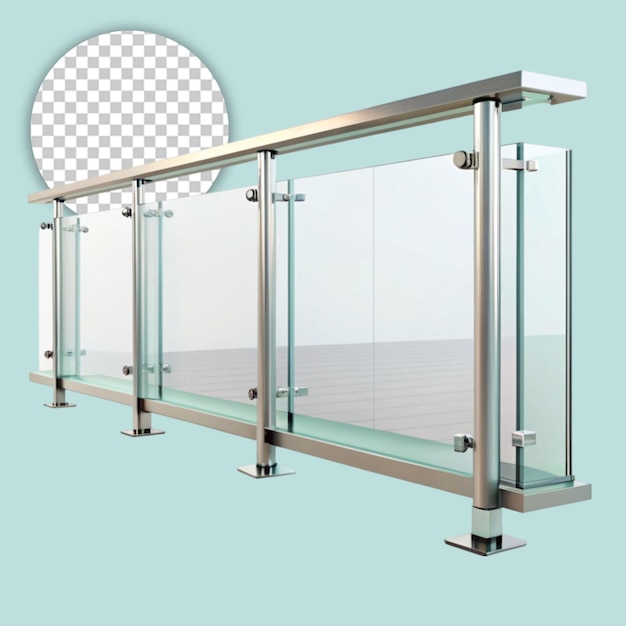 PSD silver glass railing 3d render