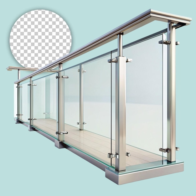 PSD silver glass railing 3d render