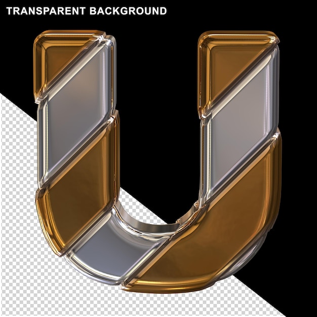 Silver and gold with diagonal belts 3d capital letter u