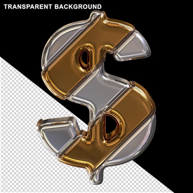 Silver and gold with diagonal belts 3d symbol