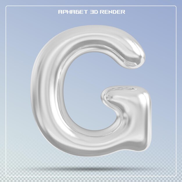 PSD silver letter g font bubble alphabet 3d render