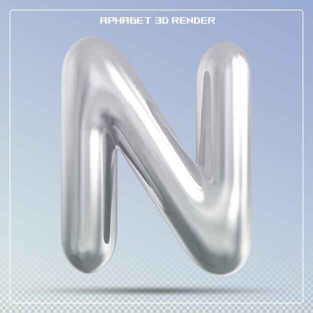 PSD silver letter n font bubble alphabet 3d render