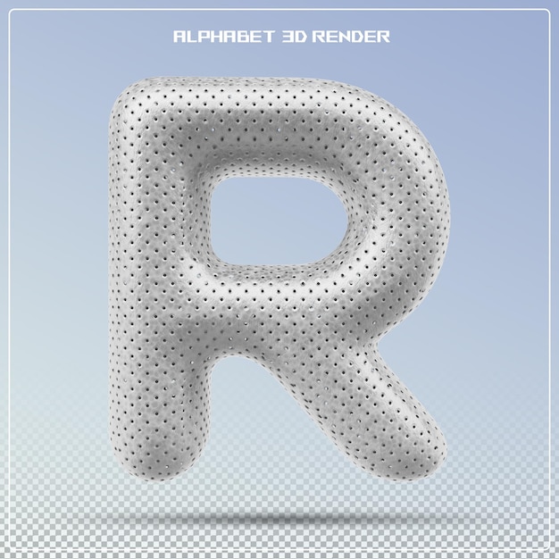 PSD silver letter r font alphabet 3d render