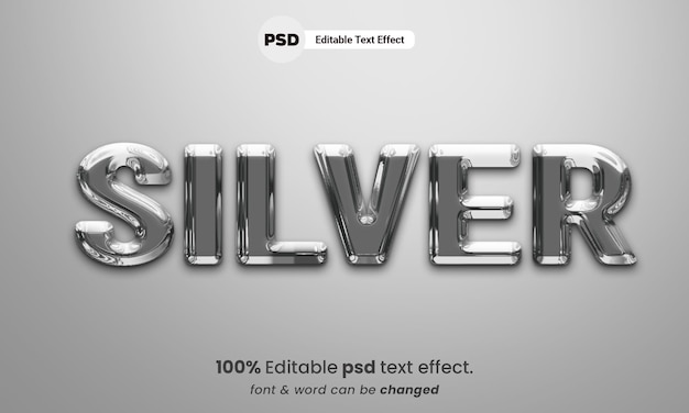 Silver liquid 3d editable psd silver text effect