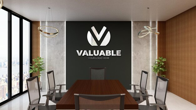 silver logo mockup in luxury meeting room design interior