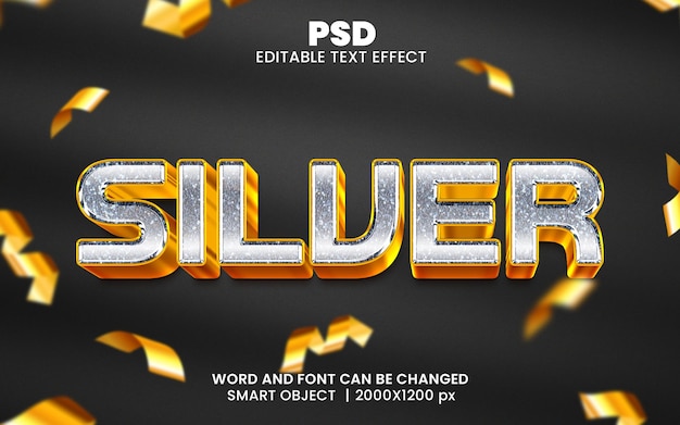 Silver Luxury 3d editable photoshop text effect style with background