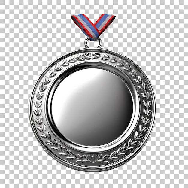 Silver medal with ribbon isolated on transparent background