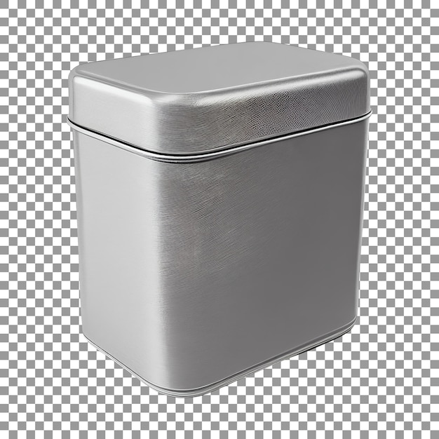 A silver metal container with transparent background