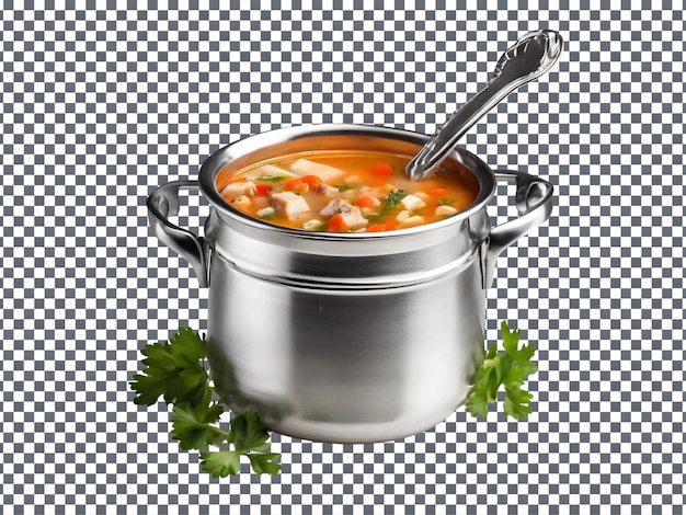 silver pot with a spoon isolated on transparent background