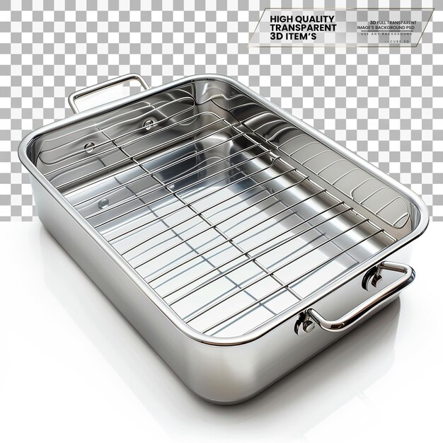 PSD silver roasting pan a large roasting pan with a rack on transparent background