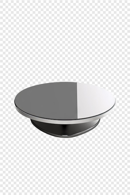 PSD a silver round table with a black and white circle on it