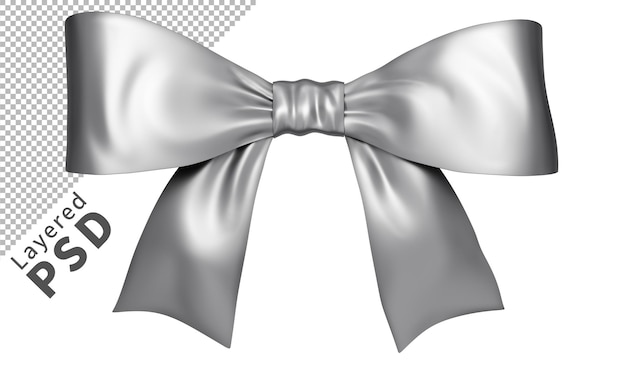 Silver satin gift ribbon bow Isolated