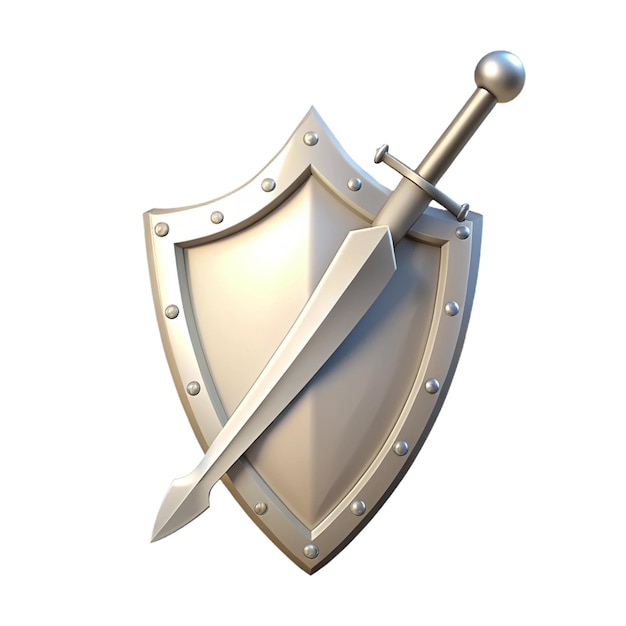 a silver shield with a silver shield and a silver metal shield with a white background