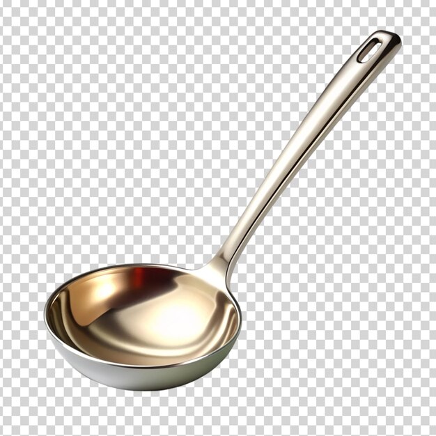 A silver spoon with a gold handle and gold interior on transparent background