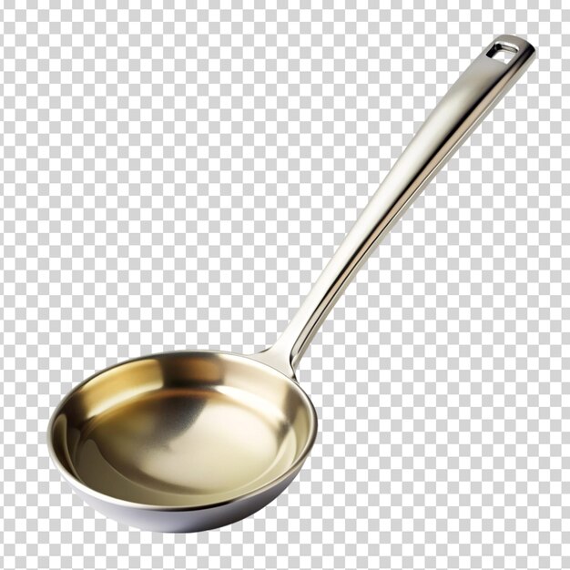 A silver spoon with a gold handle and gold interior on transparent background