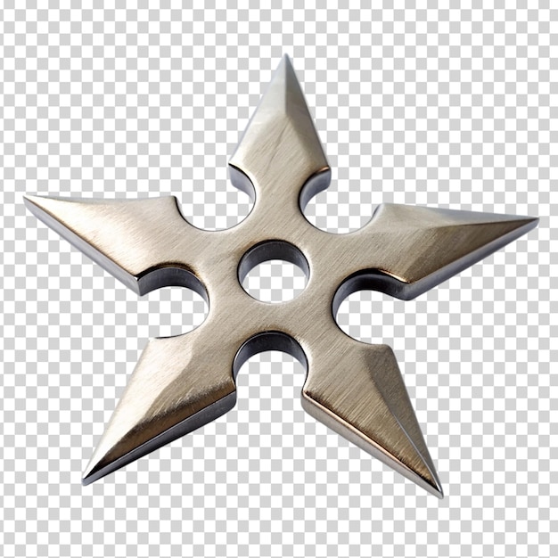 PSD a silver star with four points and a hole in the center on transparent background