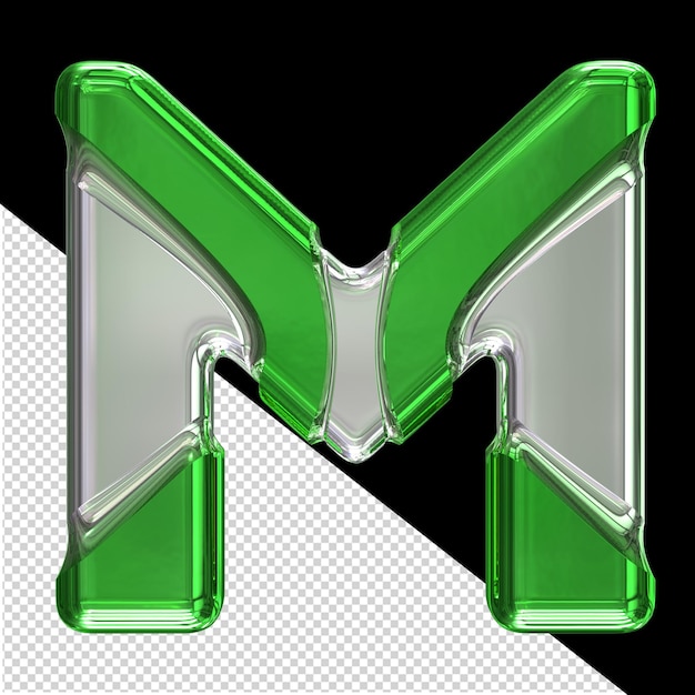 Silver symbol with green inlays letter m