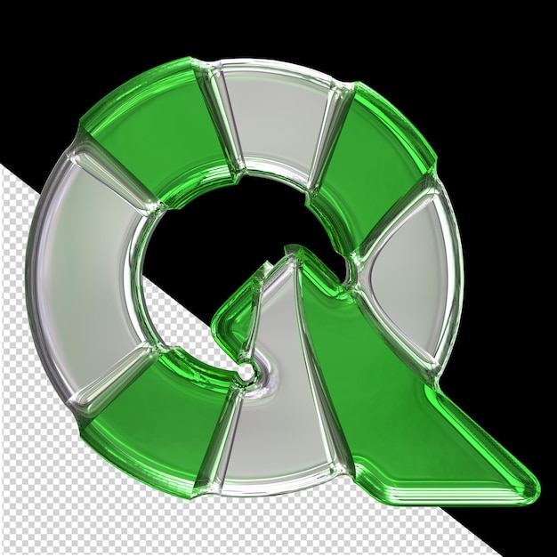 Silver symbol with green inlays letter q