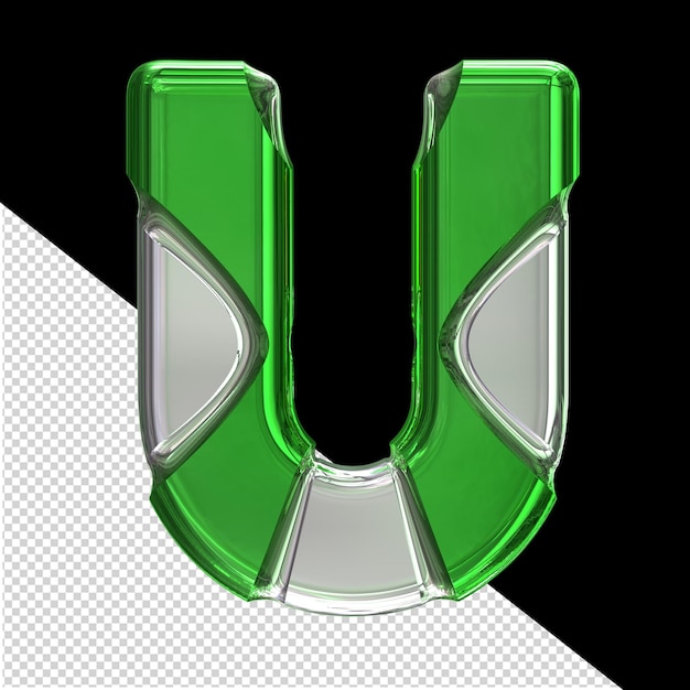 Silver symbol with green inlays letter u