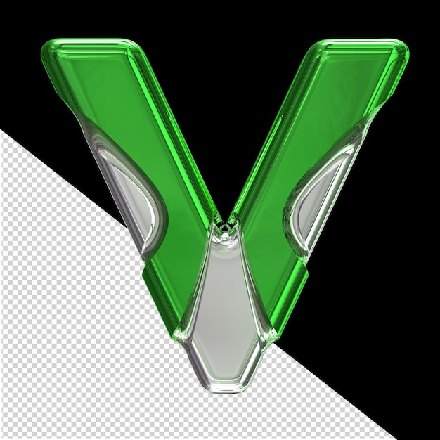 Silver symbol with green inlays letter v