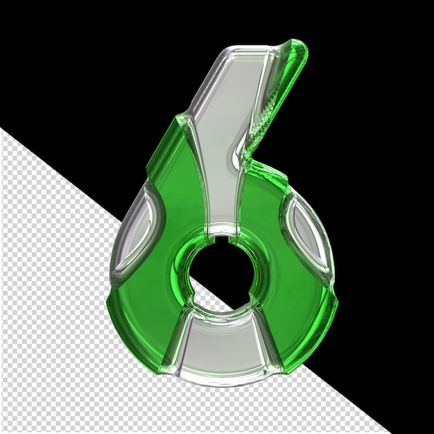 Silver symbol with green inlays number 6