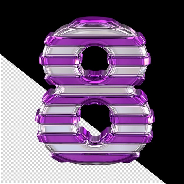 Silver symbol with thin dark purple horizontal straps number 8