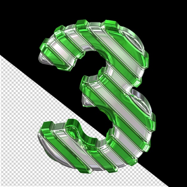 Silver symbol with thin green diagonal strapsnumber 3