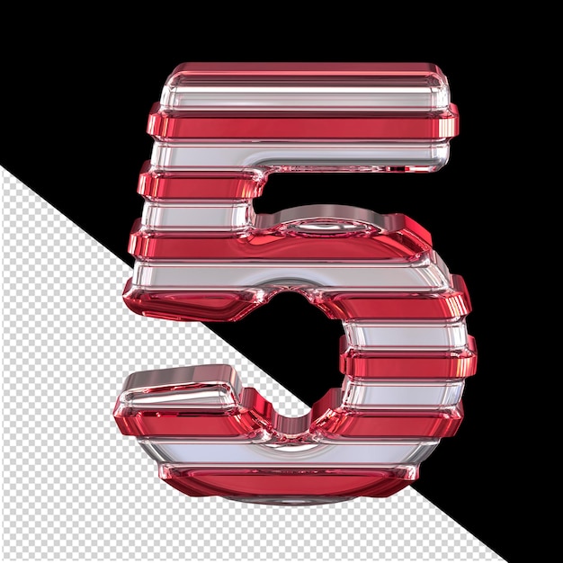 Silver symbol with thin red horizontal straps number 5