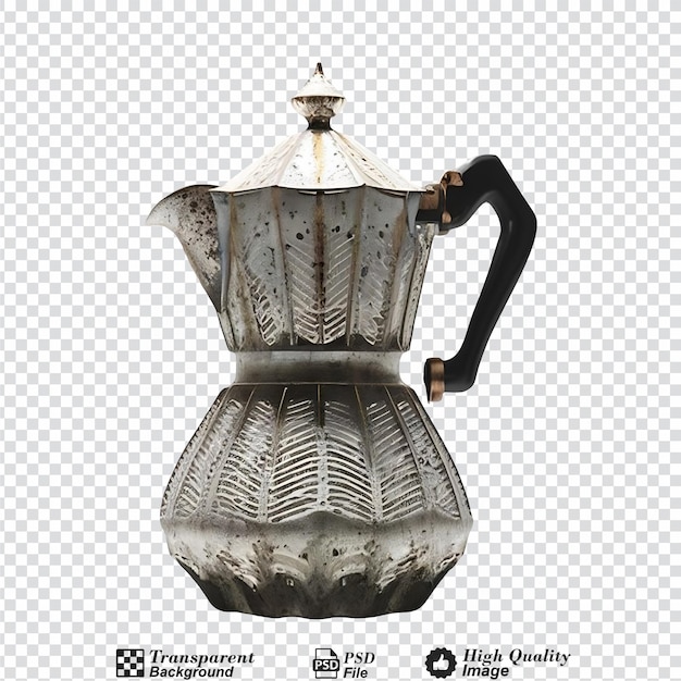 PSD a silver tea pot with a black handle isolated