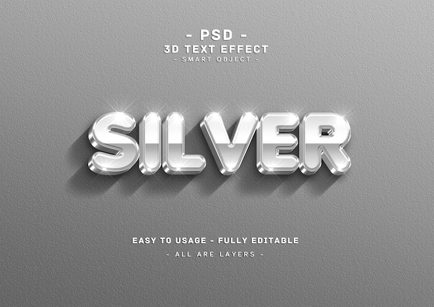 Silver text effect 3d right style