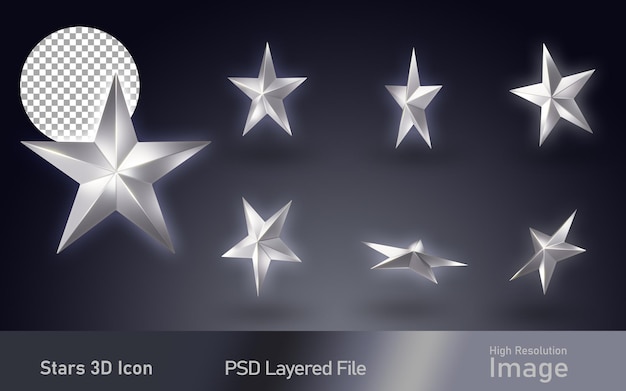 Silver textured stars 3D icon