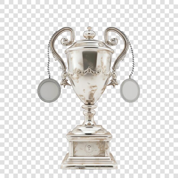 PSD silver trophy with silver medal realistic