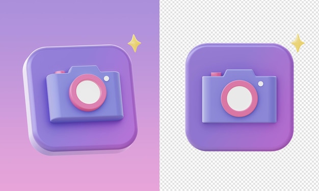 Simple 3d purple camera illustration icons for UI UX web mobile apps social media ads designs