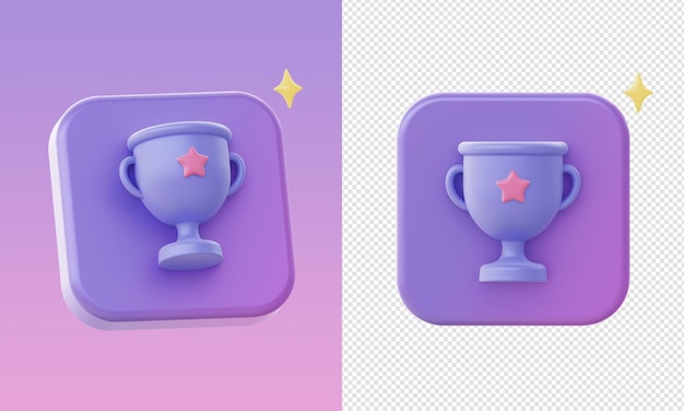 Simple 3d purple champion trophy cup icons for UI UX web mobile apps social media ads designs