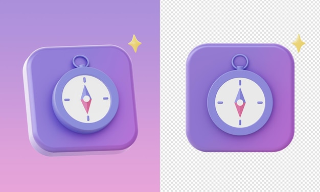 Simple 3d purple compass illustration icons for UI UX web mobile apps social media ads designs