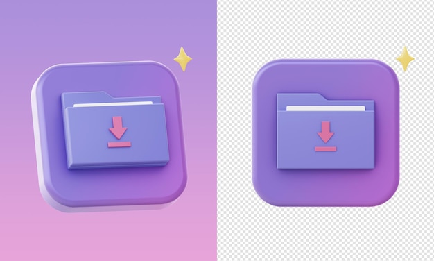 Simple 3d purple folder download icons for UI UX web mobile apps social media ads designs