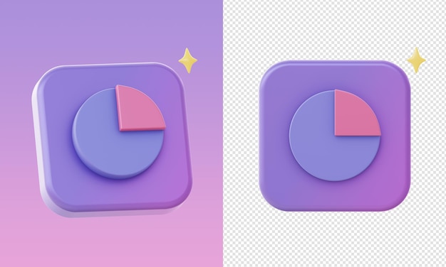 Simple 3d purple infographic pie chart icons for UI UX web mobile apps social media ads designs