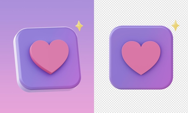 Simple 3d purple love heart illustration icons for UI UX web mobile apps social media ads designs