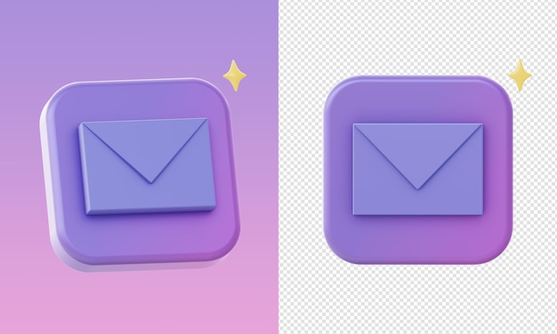 simple 3d purple mail icons for UI UX web mobile apps social media ads designs