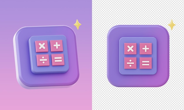 simple 3d purple math calculator icons for UI UX web mobile apps social media ads designs